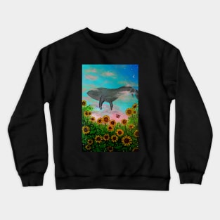 Whale flying in the sky with flower view Crewneck Sweatshirt